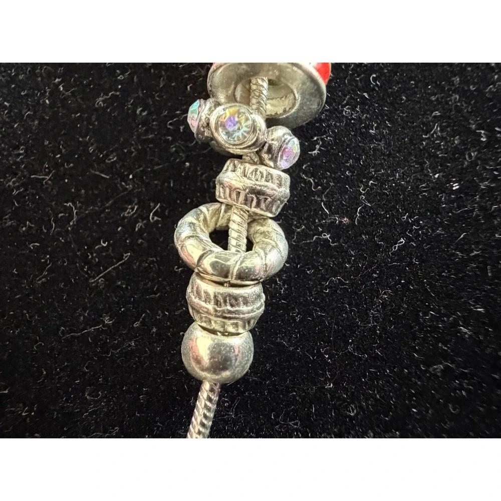 Snake Charm Necklace Silver‎ Tone Red Love You Heart Enamel Women Rhinestone